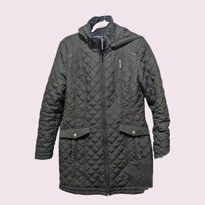 Quilted Hooded Weatherproof Army Green Women's Fitted Coat in Medium